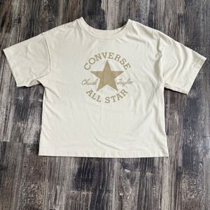 Converse All Star Chuck Taylor Graphic Tee Cream Tan Logo Shirt Womens Large